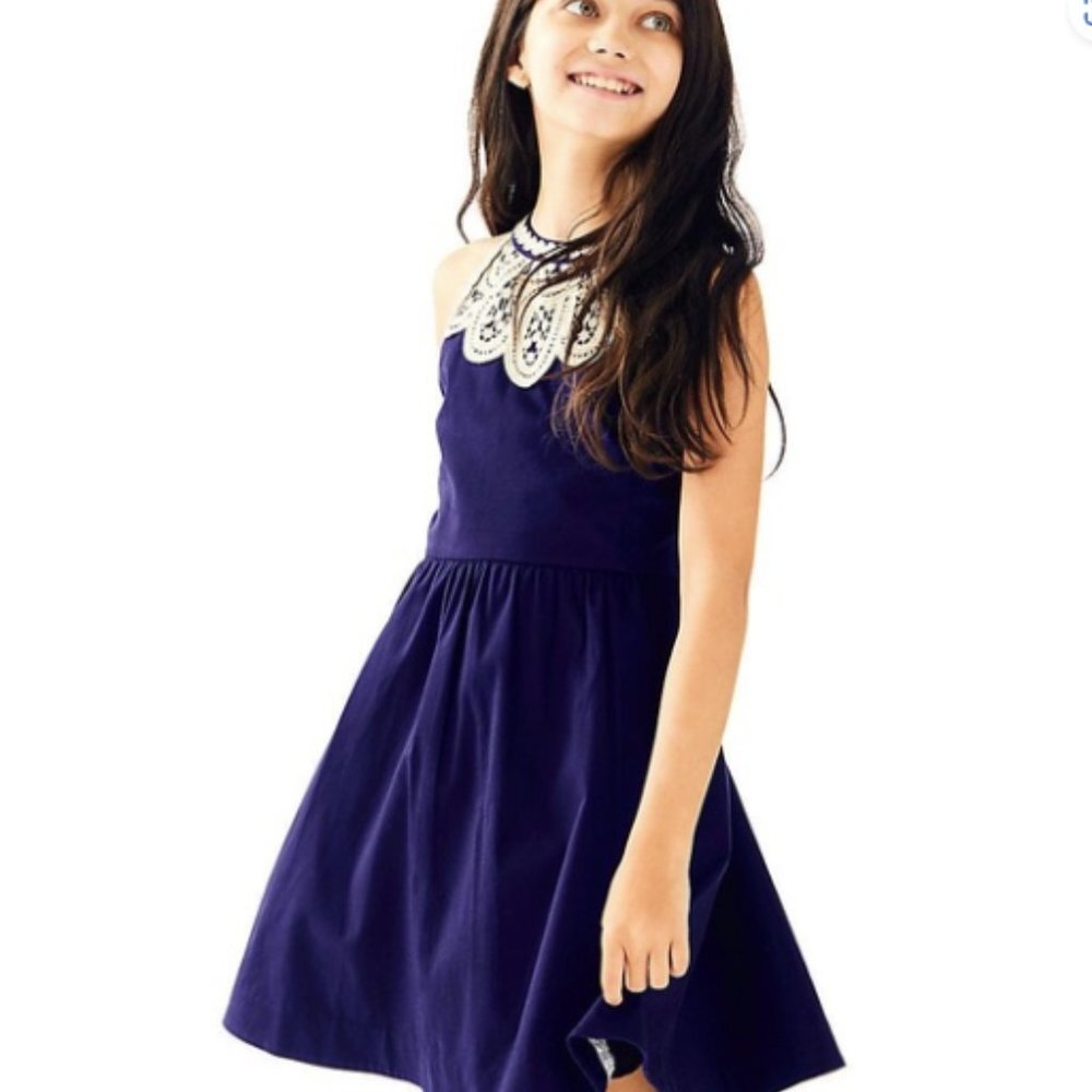 LILLY PULITZER girls KINLEY dress in Navy and Gold size 12 NWT